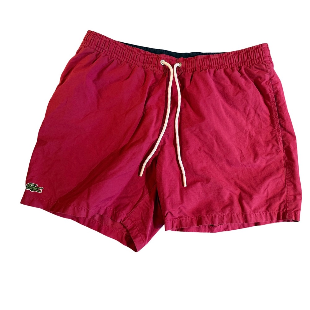 Lacoste Mens Magenta Pink Mesh Lined Swim Trunks Shorts Size M Crocodile Logo